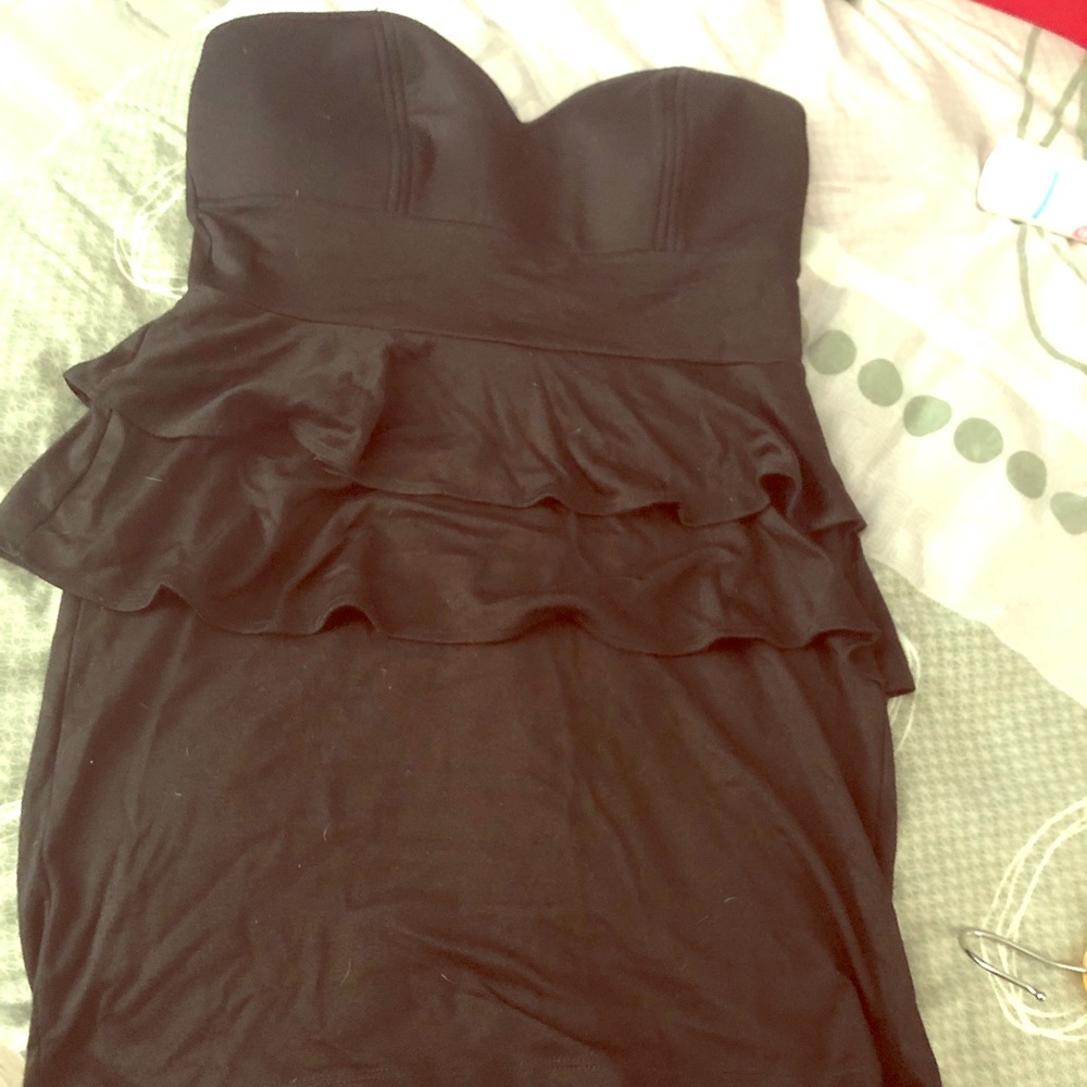 Black peplum strapless mini dress